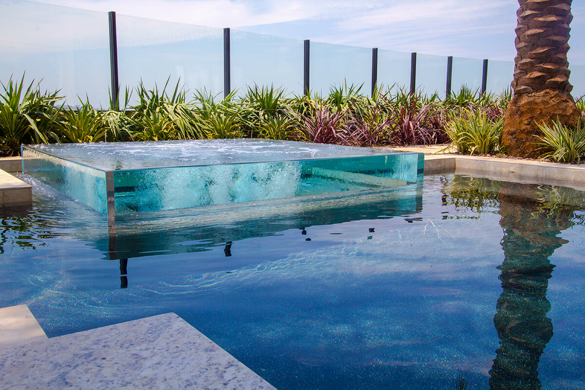 Geometric Pool With Raised Square Acrylic Spa San Bernardino Pool